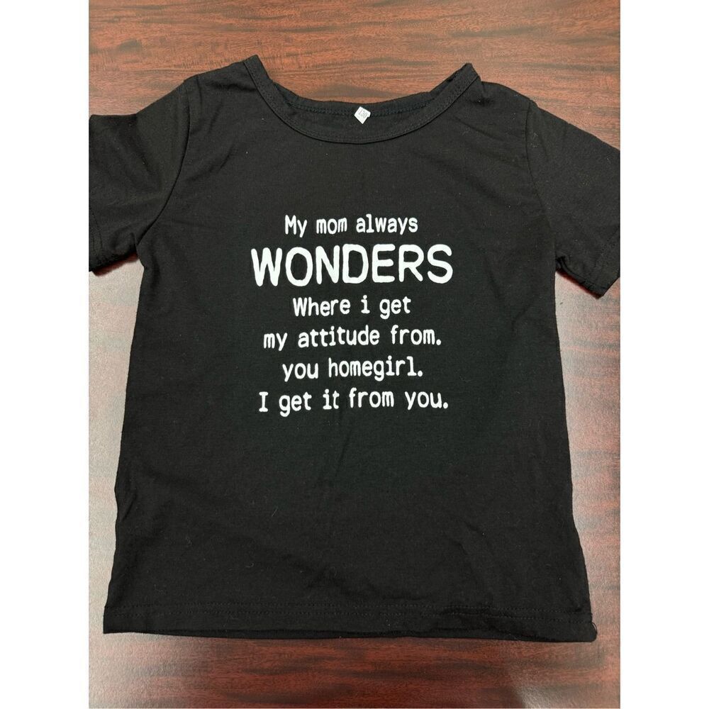 SHEIN Kids Attitude Black Short Sleeve Tee